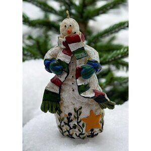 Vintage Snowman Christmas Tree Ornament With Scarf & Star Rustic